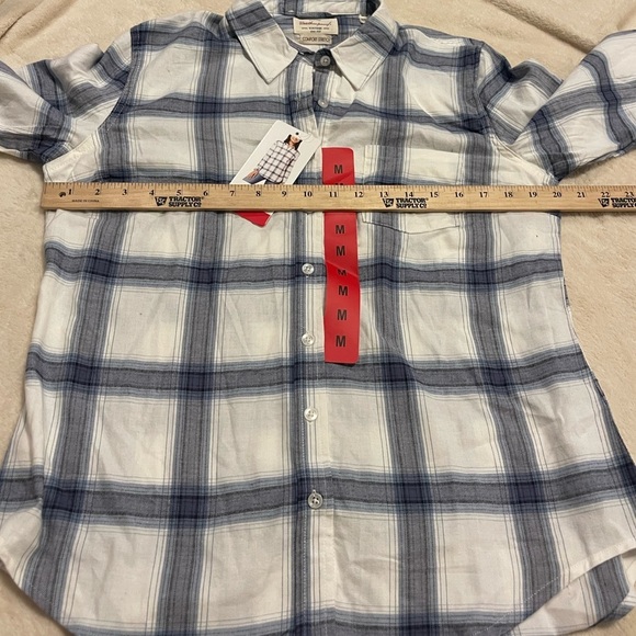 Weatherproof nwt blue white plaid button stretch cotton shirt - Picture 6 of 8